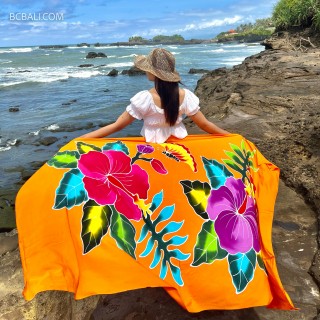 High Quality Rayon Sarongs Handpainted New Design Balinese Flowers Beachwear Women Summer